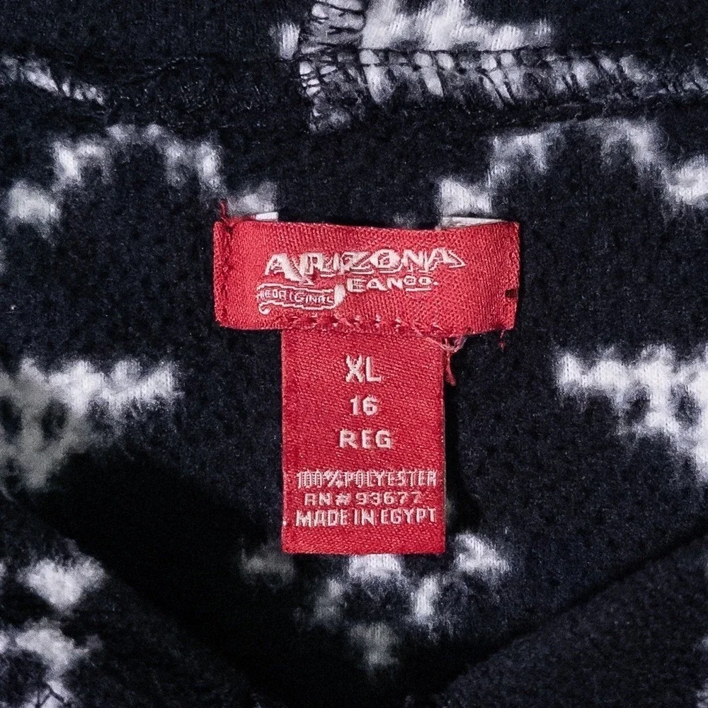 Arizona Jean Co Fleece‎ Hoodie Girls XL 16 Black White Snowflake Winter Pullover